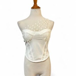 Boohoo White Sheer Polka Dot Corset Top